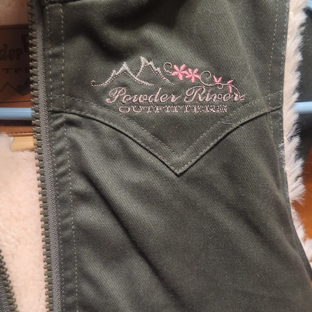 Powder River Outfitters PanhandleSlimGirls Sz S Olive Faux Fur Lined Hooded Vest